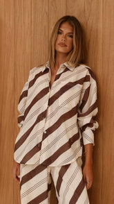 Torrey Button Up Long Sleeve Shirt - Cream/Cacao