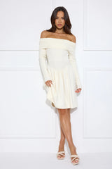 Snowlight Off Shoulder Ribbed Midi Dress Cream