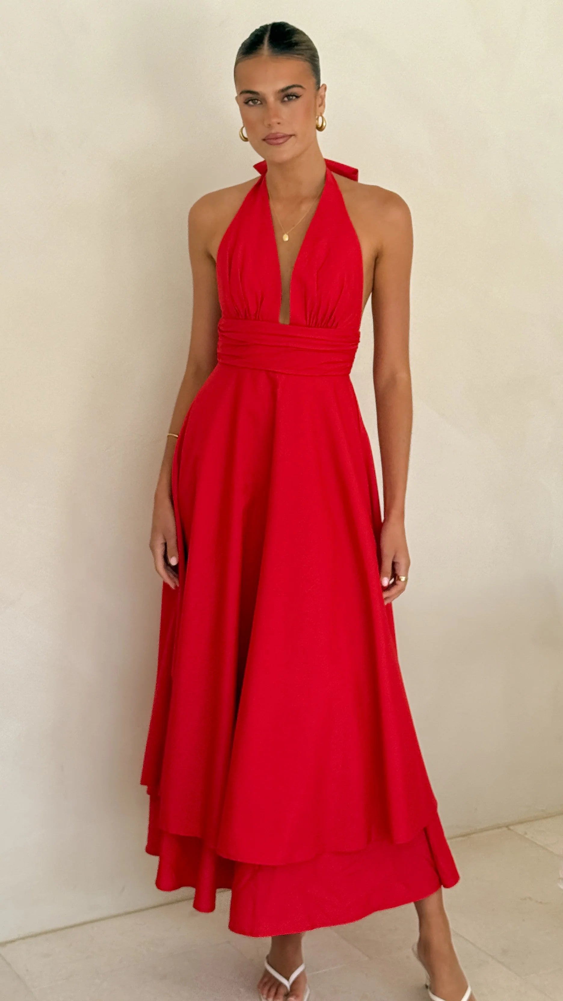 Kathy Halter Neck Maxi Dress - Red
