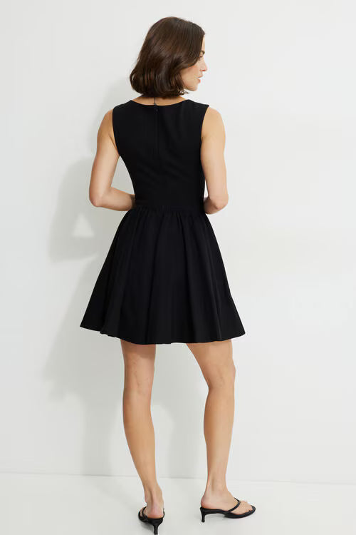 Kerina Flared Ponte Mini Dress-Jet Black