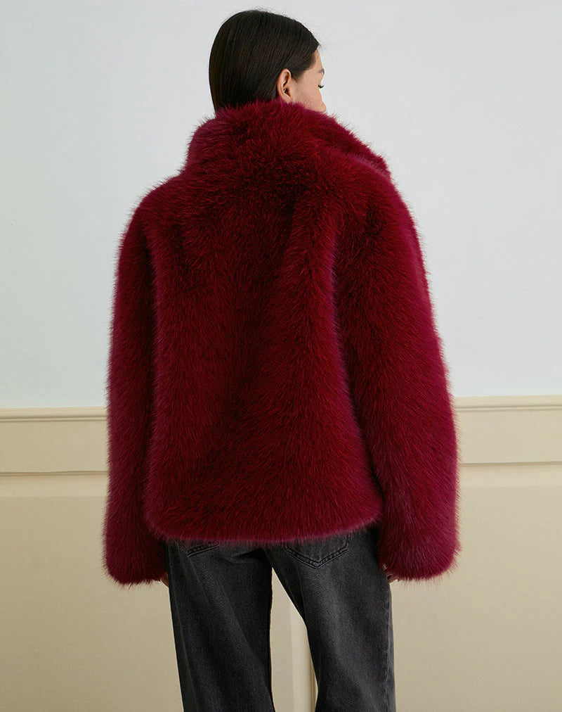 Joji Jacket in Faux Fur Cherry