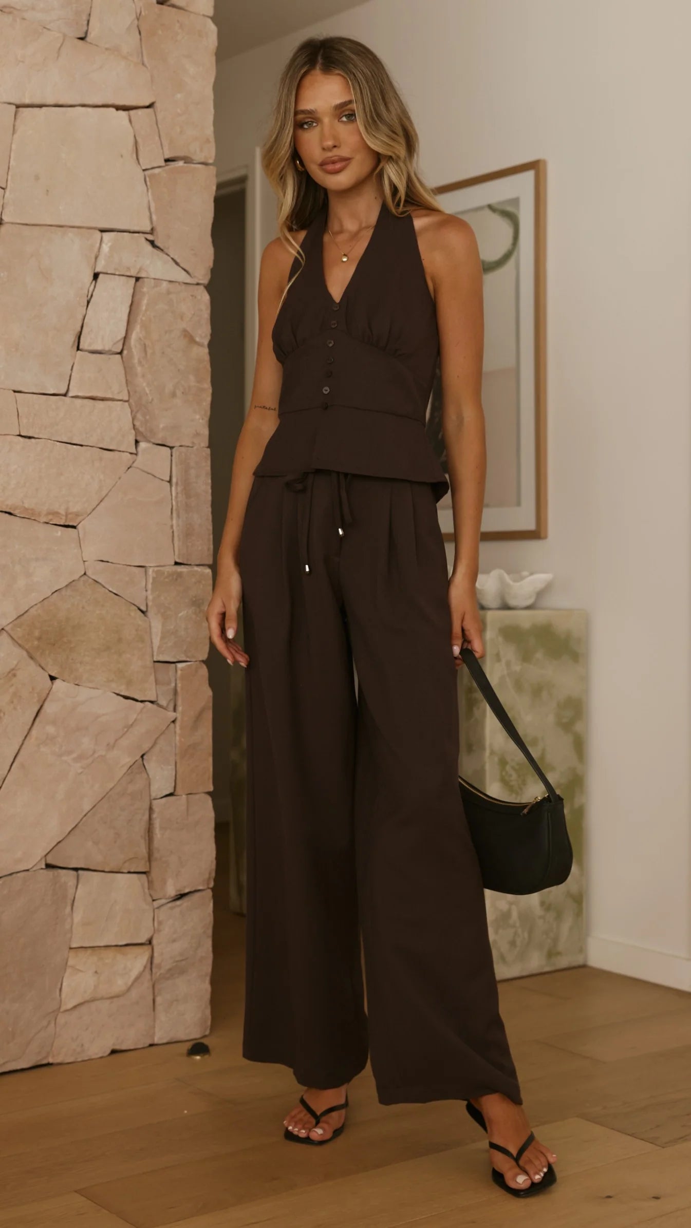 Rebekka Halter Neck Top - Chocolate