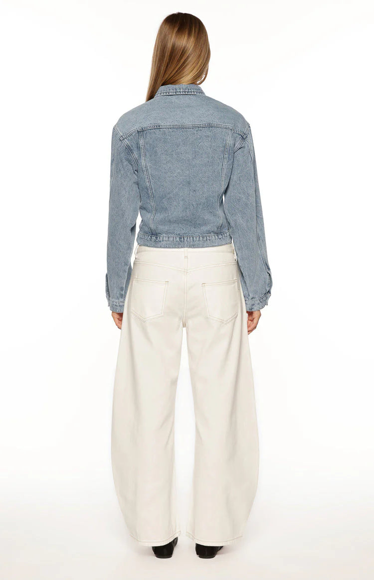 Elana Mid Wash Cinched Waist Denim Jacket