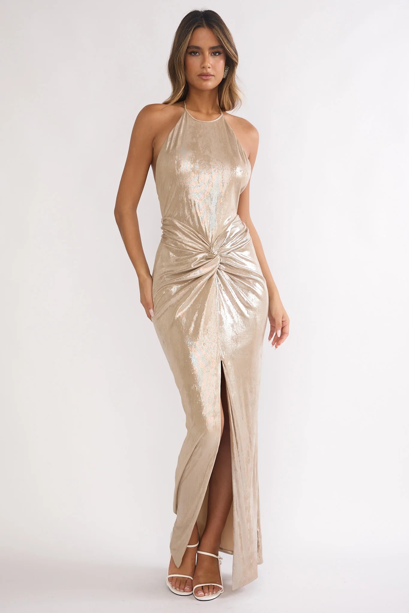 Delphinah Twist Waist Maxi Dress Champagne